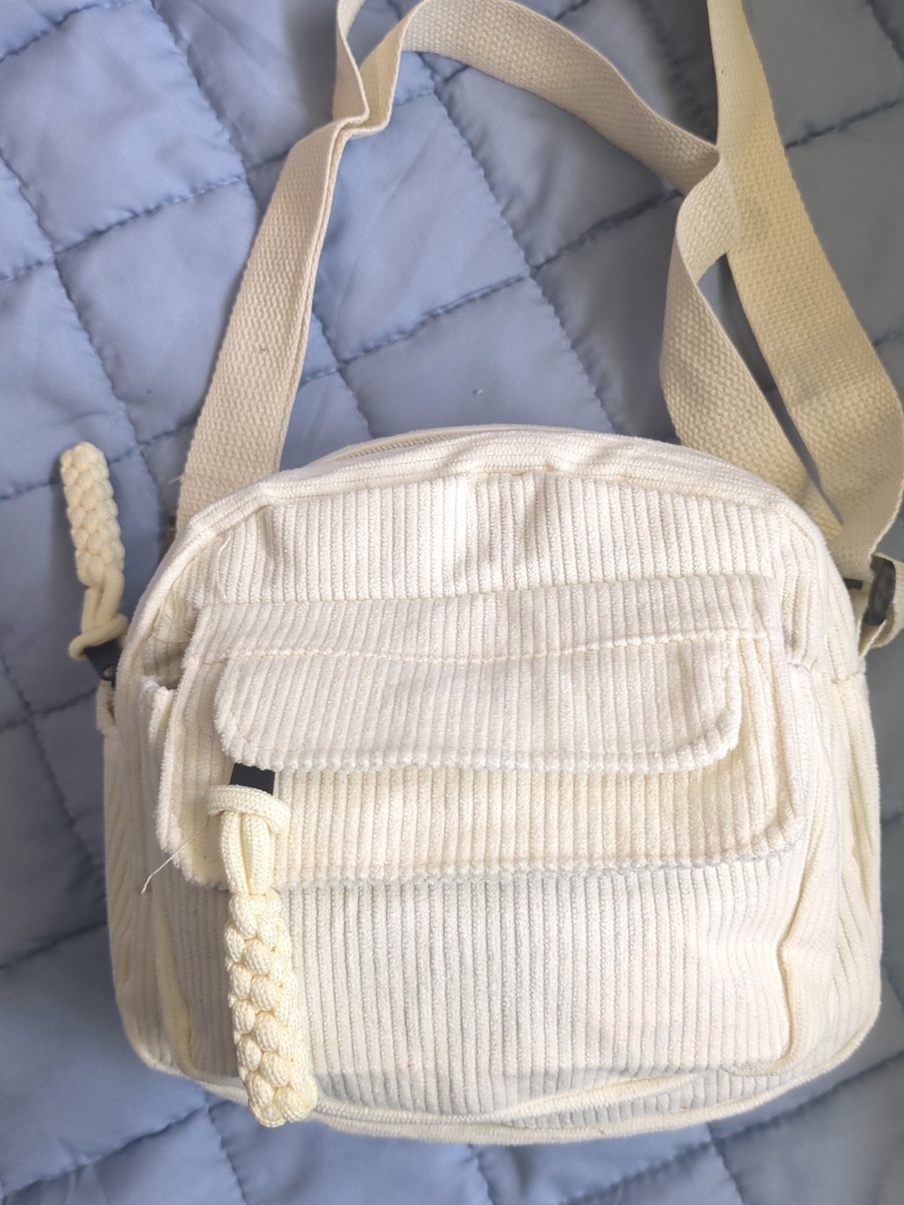 Cream Corduroy Crossbody Bag - Unbranded